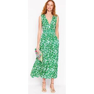 NWT Boden Paloma Maxi Dress 12R Green Parrot V Neck Smocked Waist Sleeveless